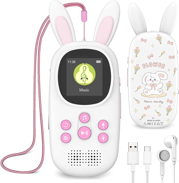 2026 Cute Rabbit Shape Kids MP3 Player for 5.3 TFT Screen Built-in Micro SD Card Portable Children's Gift Plastic