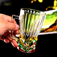 Tasse en verre cristal faite à la main avec poignée, motif feuille peinte moderne et simple, pour usage domestique, tasse à eau/jus, tasse à café