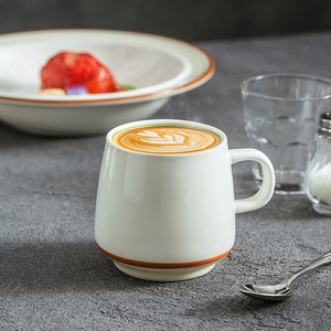 แก้วเซรามิกเคลือบด้านลายเส้นสีพื้นเพ้นท์มือ ดีไซน์เรียบง่ายทันสมัย คุณภาพสูง เหมาะสำหรับสำนักงาน ร้านอาหาร - Product Image 3