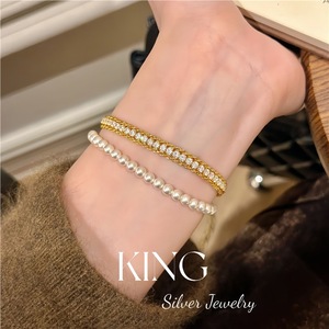 กำไลข้อมือถักลายลูกไม้เงินแท้ King Silver Jewelry เงินสเตอร์ลิง S925 ชุบทอง ประดับคริสตัลและเพชรเทียม แฟชั่นสำหรับผู้หญิง - Product Image 4