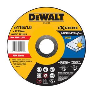 Disque de découpe Dewalt en acier inoxydable 115x1.0mm, type plat, extrême longue durée de vie, meule en inox - Product Image 1