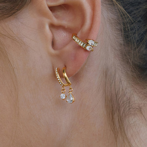 Drop Earrings Gold Plated Zircon Water Drop Shape Party Jewelry Stainless Steel Ear <b>Posts</b> Claw Setting Geometric Design - Product Image 2