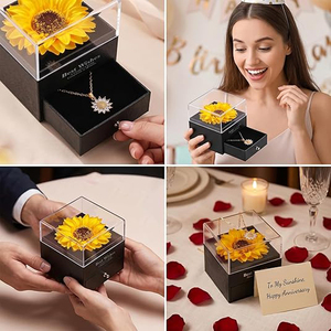 Cadeau unique pour elle, maman, petite amie : boîte de tournesols éternels avec collier « Tu es mon rayon de soleil » - Product Image 1