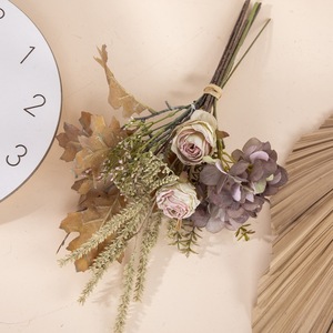 Bouquet de fleurs artificielles effet miroir, roses et hortensias en tissu tressé, décoration murale pour la maison et les mariages CF01210 - Product Image 1