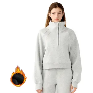 Hot Sale Long-Sleeve Fleece Sweatshirt Crop Coat Quality Zipper Slim Coat Women's Fitness Workout Yoga Gym Sports Jacket