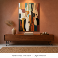 Peinture murale sur toile abstraite figurative de forme humaine, style Mid-Century Modern, aux tons terreux, pour l'entrée, le bureau ou la décoration d'hôtel