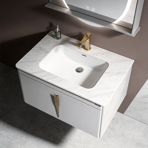 Ensemble <span class=keywords><strong>de</strong></span> meubles <span class=keywords><strong>de</strong></span> salle <span class=keywords><strong>de</strong></span> bain contemporains avec miroir décoratif élégant doté d'un éclairage à fonction mémoire et d'un étagère <span class=keywords><strong>de</strong></span> présentation - Product Image 3
