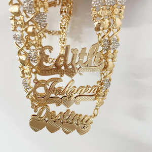Collar de cadena de oso de peluche con placa de identificación de doble capa 3D de diamante personalizado para mujer con regalo dorado chapado en rodio - Product Image 1