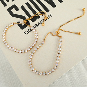 <b>Adjustable</b> Gold Zircon <b>Bracelet</b> Channel Setting Everyday Wear Women's Jewelry - Product Image 2