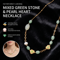 Collier ras du cou en acier inoxydable émaillé avec perles d'eau douce et aventurine verte mélangée en forme de cœur pour boutiques romantiques, vente en gros OEM