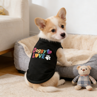 Débardeur en polyester coloré à motif cœur et patte pour chien, noir, sans manches, mignon, pour l'été, vêtements pour chiens, chiots et chatons