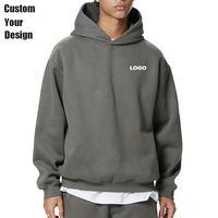 Sweat-shirt à capuche épais pour homme en mélange de coton, vierge, avec impression personnalisée en relief et logo, épaules tombantes, effet flocage