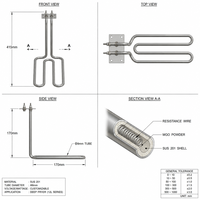Élément chauffant pour friteuse 3,2 kW 220 V, chauffage tubulaire en acier inoxydable 415x170 mm pour pièces de friteuse électrique commerciale 12 L