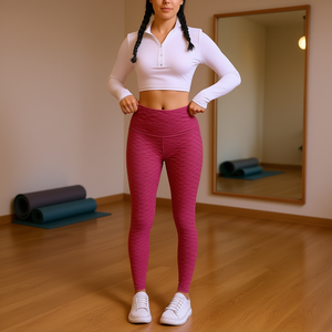 Leggings de yoga texturés taille haute pour femmes, vêtements de fitness plissés pleine longueur avec taille élastique, matière en spandex sans couture, donc - Product Image 2