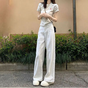 2025 nouveau taille haute respirant Style droit Niche plissé jambe large jean polyvalent coupe ajustée pantalon de nettoyage pour le printemps automne - Product Image 3