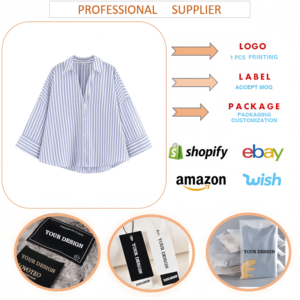 Camisas Formales de Oficina con <span class=keywords><strong>Rayas</strong></span> y Manga Tres Cuartos, Diseños de Camisas Cortas Cuadradas <span class=keywords><strong>para</strong></span> Mujer, <span class=keywords><strong>Blusas</strong></span> Elegantes <span class=keywords><strong>para</strong></span> Mujer - Product Image 5