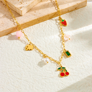 Stainless Steel Necklace With Pearl Fruit Charms Cherry Strawberry Pendant Fashion Gift Jewelry - Product Image 2