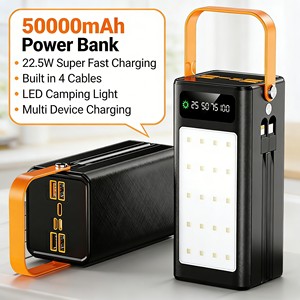 แบตสำรองพกพา 50000mAh พร้อมสายชาร์จในตัว 4 เส้น ไฟ LED สำหรับแคมป์ปิ้ง 22.5W ชาร์จเร็วพิเศษ หน้าจอ LED แสดงผลแบบดิจิตอล แบตสำรองสำหรับแคมป์ปิ้ง - Product Image 4