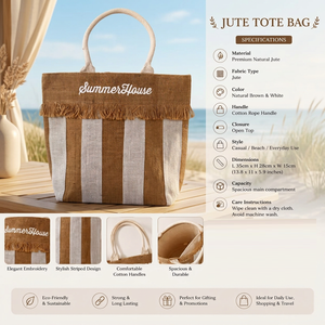 Eco Friendly Jute Handbag for Women Reusable Fashion Tote <b>Bag</b> with Comfortable Handles for Shopping Available for Sale - Product Image 4