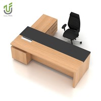 Bureau de direction iULTRA Top L en forme de L avec 3 tiroirs de rangement, étagères ouvertes pour le travail, l'écriture, le mobilier de bureau