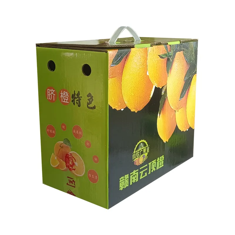 low price E-flute Corrugated cardboard box carton with handle for fruit apple packaging corrugated shipping box fruit packing