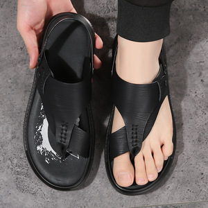 Tongs en cuir véritable pour hommes, été, extérieur, semelle en caoutchouc antidérapante, tongs ouvertes avec boucle - Product Image 4