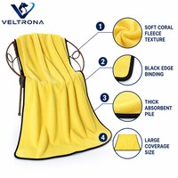 Serviette pour animaux de compagnie en polaire corail, séchage rapide, absorbante, douce et moelleuse, pour chien et chat, jaune avec bordure noire, plusieurs tailles de 30x30 à 70x140 cm