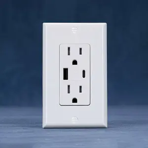 o 15A 125VAC Dual Receptacle 2 USB TYPE A+TYPE C 5.0A Tamper Resistant With Wallplate USB Power Socket