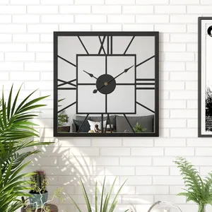 FYTCH Drop Shipping 50cm 20inch Large Battery Operated Square Art Decor Metal Wall Mirror Decorative Clock With Clock