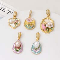 Pendentif Monet Garden en perle naturelle, cuivre, tournesol et tulipe, style peinture à l'huile, plaqué or véritable, accessoires de collier DIY