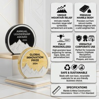 Trophée personnalisé en marbre en forme de sommet de montagne, plaque métallique, récompense pour employés, événement d'entreprise, conférence professionnelle, décoration de bureau