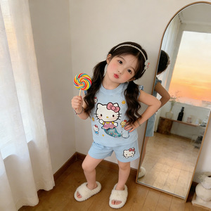 Completo Set Estivo 2026 per Bambine: Nuovo Trendy Completo Due Pezzi con Cartoni Animati, Maniche a Volant alla Moda e Pantaloncini Carini per Casa - Product Image 3