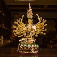 Statue de Bouddha Guanyin Bodhisattva à mille mains et mille yeux en cuivre pur doré de Taïwan Shengfan, ornements de culte