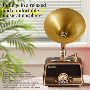 Reproductor de discos giratorio mini en oferta, altavoz todo en uno, reproductor de discos inalámbrico BT, radio FM USB, reproducción de 3 velocidades, audio de escritorio - Product Image 2