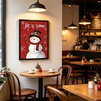 Décoration murale de Noël Bonhomme de neige « Let It Snow » avec cadre en aluminium noir mat pour bureau, restaurant, hôtel, fête de fin d'année