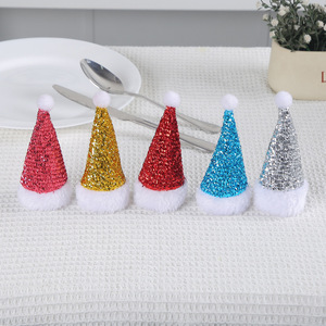 Mini Sequined Christmas Hat Cutlery Covers Xmas <b>Table</b> Decor Ornaments <b>Party</b> Tableware Decorations - Product Image 3