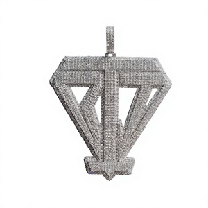 Pendentif en forme de diamant en cuivre plaqué argent avec micro-pavé de cristaux pour homme, argent 925 + moissanite - Product Image 1