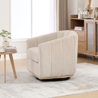 Fauteuil club moderne en chenille rembourré avec pieds en bois, pivotant à 360°, capitonné, doux, en forme de citrouille, pour la maison et le bureau
