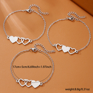 Ensemble de 3 bracelets en acier inoxydable en forme de cœur, bijoux de mode pour femmes, bracelets élégants et polyvalents, origine Yiwu - Product Image 4