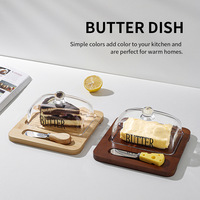 Beurrier moderne en bambou avec couteau, ensemble distributeur de beurre, couvercle en verre sans BPA de qualité alimentaire pour cuisine, table à manger, petit-déjeuner