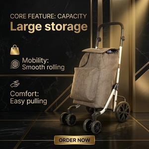 Chariot de courses pliable robuste <span class=keywords><strong>à</strong></span> <span class=keywords><strong>6</strong></span> <span class=keywords><strong>roues</strong></span>, chariot d'épicerie portable, cadre en aluminium léger, utilitaire avec grand sac - Product Image 5
