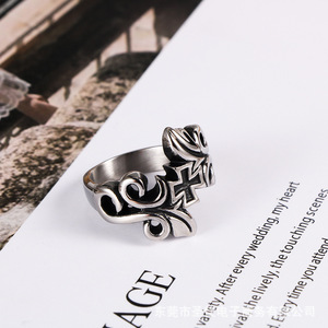 Vintage Style Cross Pattern <b>Titanium</b> Steel <b>Ring</b> For Men Gift Jewelry SA911 - Product Image 4