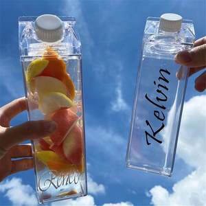 Fashionable Personalized 500Ml 1000Ml Cute for <b>Kids</b> Clear Leak Proof <b>Milk</b> <b>Carton</b> Water Bottle With Lid - Product Image 1