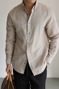 Camisa Casual <span class=keywords><strong>de</strong></span> Algodón Personalizada para Hombre, Manga Larga, Botones, Color Sólido Simple - Product Image 5
