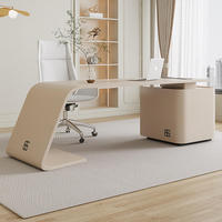 Meja Kerja CEO High-Tech Ergonomis Wireless Charging Bentuk L dengan Laci, Permukaan Kayu Keramik/Kaca, Multi-Fungsi, Mewah, Modern