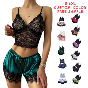 Großhandel Satinseide Nachtwäsche Cami-Set Damen Nachtwäsche-Sets 2-teilig Sexy Spitzen-Pyjamas Kurze Pyjamas für Damen - Product Image 2