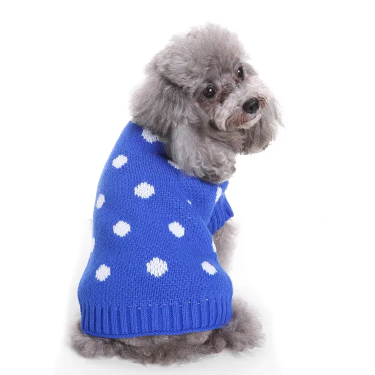 Màu Xanh Polka Dots Thân Thiện Với Môi Nóng Dệt Kim Pet Dog Áo Len May Mặc Trang Phục Vest Dog Pet Áo Len