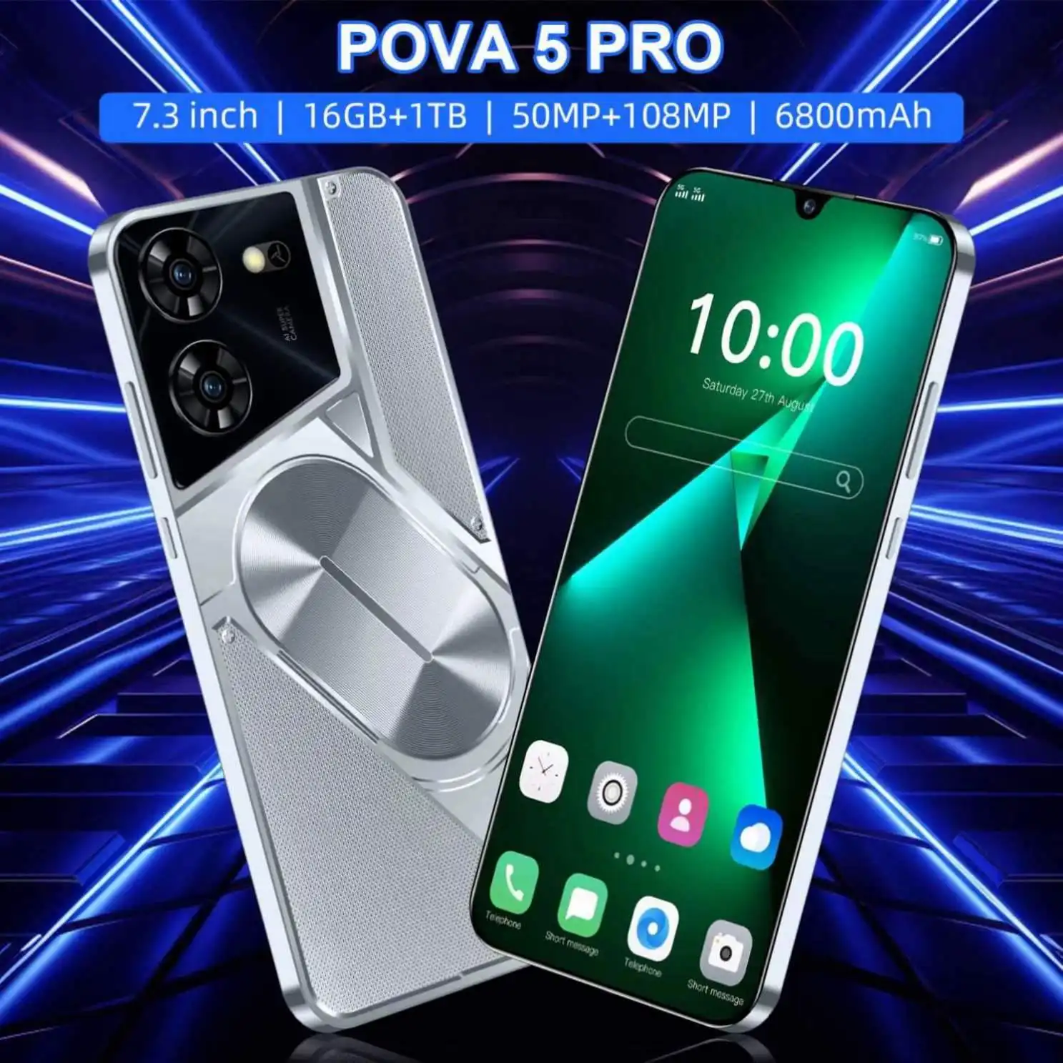 OEM Selling POVA 5 Pro Original 7.3 Inch 16GB+1TB 6800 mAh Mobile Cell Phone Gaming SmartPhone Android 13 Phone 5G Smartphone