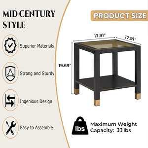 Square Side Table with Shelf Tempered Glass Metal Frame Living Room Nightstand - Product Image 6
