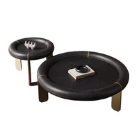 Ensemble de tables basses en cuivre au design italien contemporain, mobilier de luxe moderne avec plateau en bois pour la maison, l'hôtel, la villa, le salon